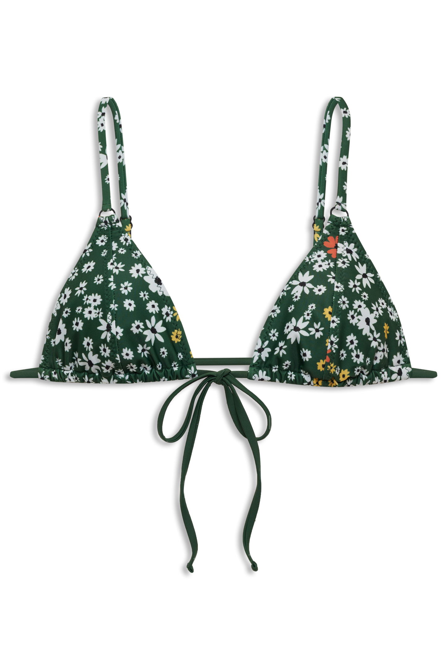 Green floral bikini top on a white background